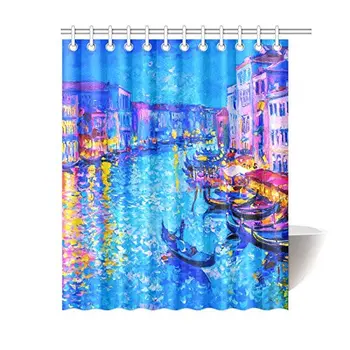 

City View Venice Italy Grand Canal Gondola Painting House Decor Shower Curtain for Bathroom, Decorative Fabric Bath Curtain Set