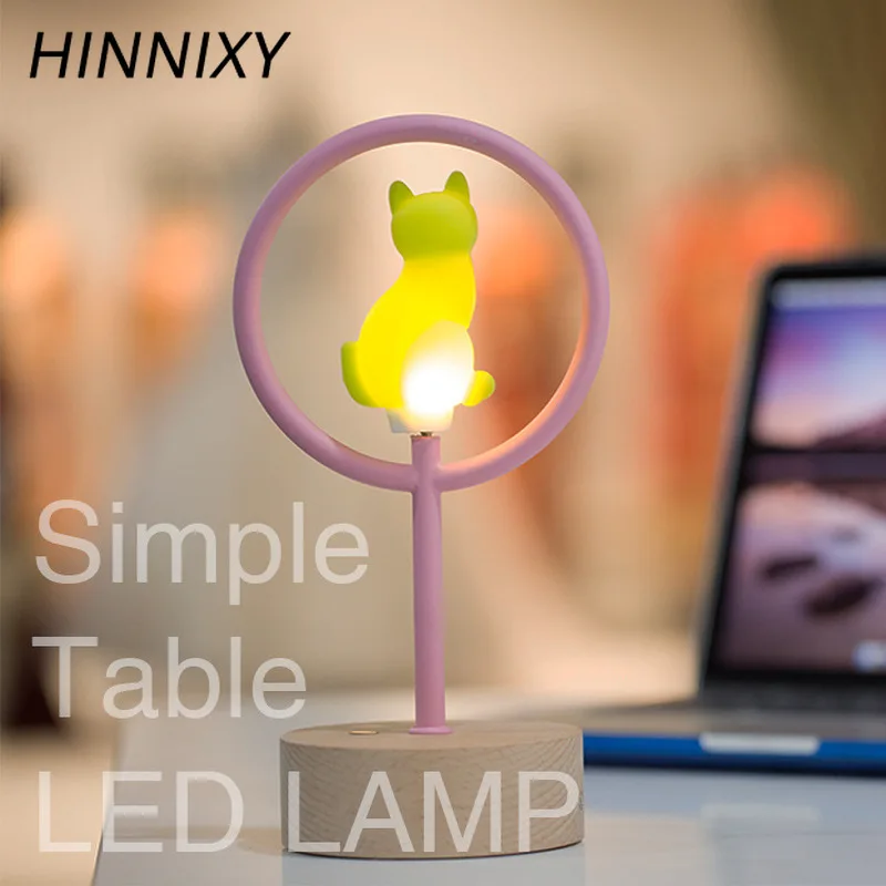 

Hinnixy Round Iron Frame Cat Shape Desk Lamp New Design Art Silicone Animal Night Light USB Battery Powered Decor DIY Table Lamp