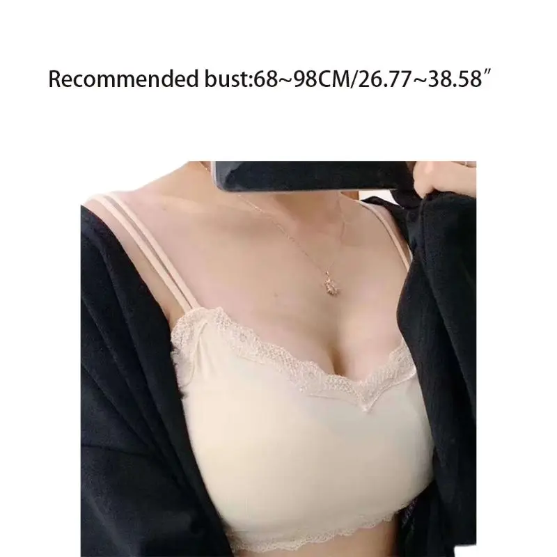 Womens Sexy V-Neck Multi Strappy Bandage Bralette Thread Ribbed Seamless Lace Trim Underwear Plain Solid Color Basic Camis Vest