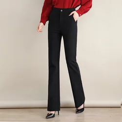 Calças femininas primavera perna larga cintura alta preto calças compridas calças casuais 10618