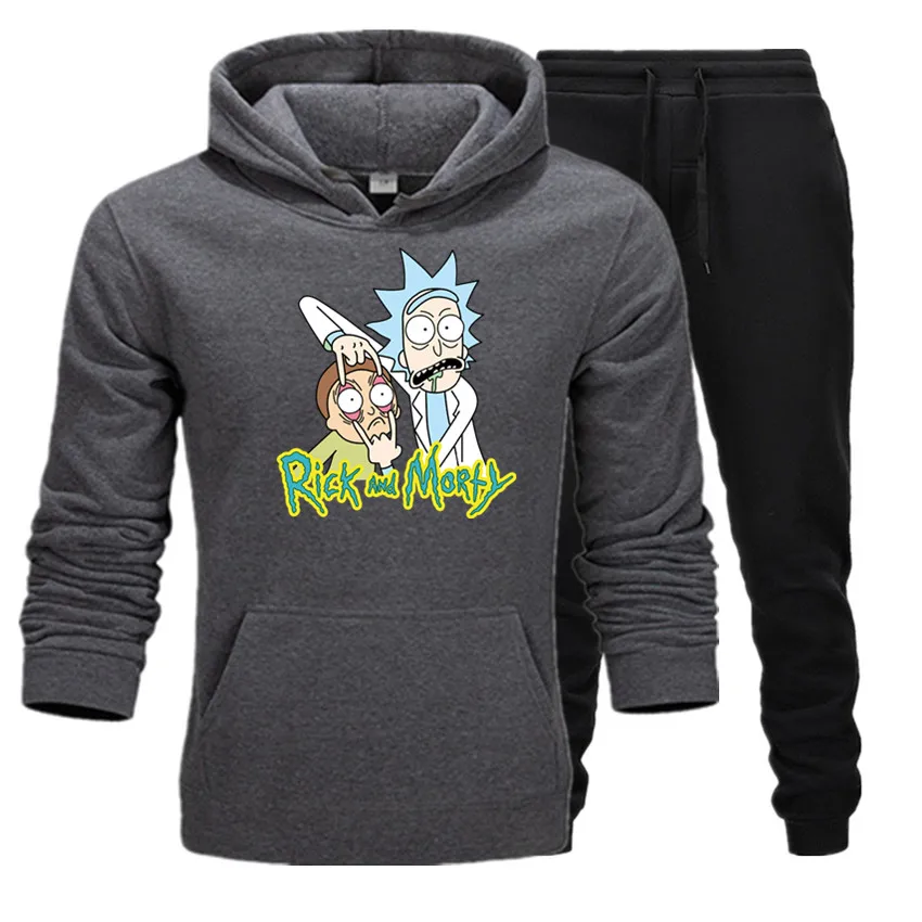 10 Мужские и женские спортивные толстовки с принтом Rick and morty, мужские флисовые толстовки в стиле хип-хоп+ длинные брюки, костюм, Приталенная толстовка с капюшоном - Цвет: 10