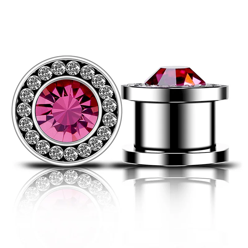 Stainless Steel Ear Stretcher 2PCS Flower Earring Zircon Reamer Ear Plugs And Tunnels 4mm