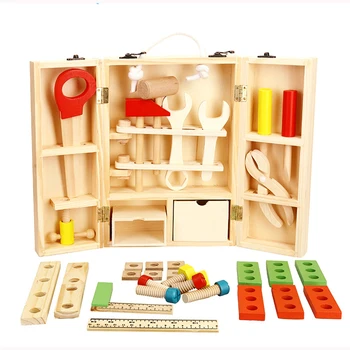 

Pretend Play DIY Portable Puzzle Simulation Wooden Children's Toy Set Boy Repair Repair Intelligence Toolbox Birthday Gift