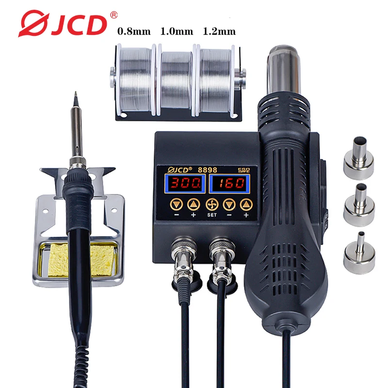 JCD 750W Digital Display 2 IN 1 Soldering Rework Station Hot Air Gun With Soldering Iron Welding Repair Tool Heat Gun 8898 15pcs 900m t pure copper iron tip welding tip for hakko saike atten aoyue kada yihua soldering rework station iron