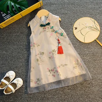 

Children's Dress Girl's Cheongsam Summer New Style National Style Dress Children's Clothing Baby Girl Clothes Polyester