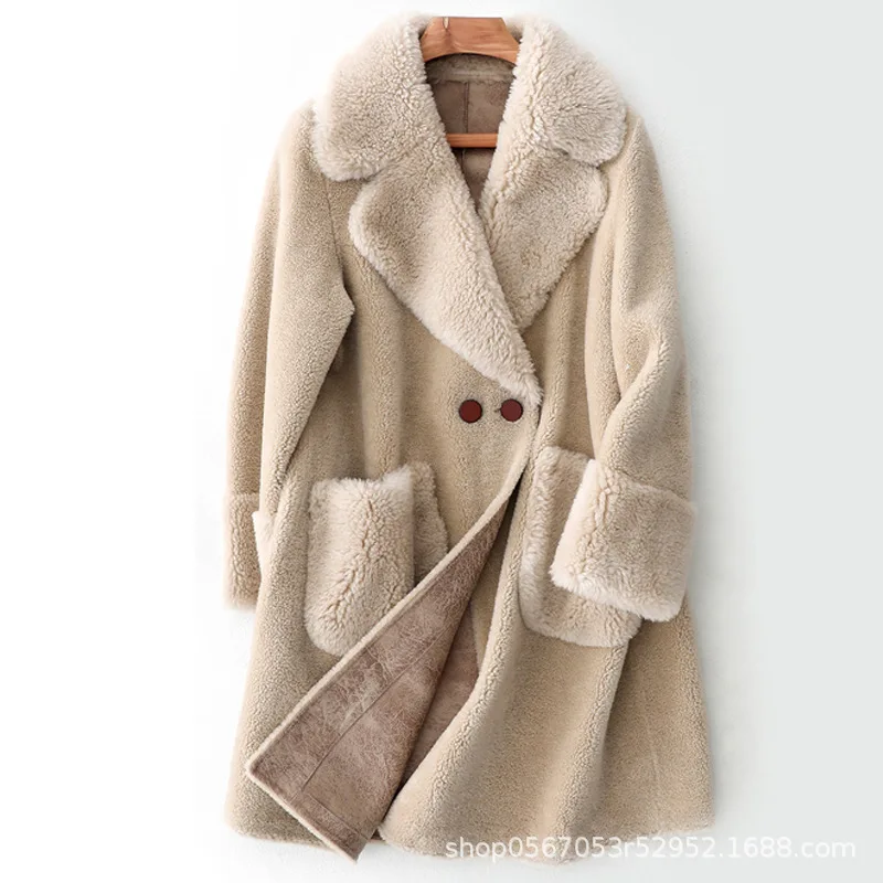 AYUNSUE, зимнее пальто для женщин, пальто из натурального меха, Женские Элегантные корейские повседневные длинные шерстяные куртки, женские теплые меховые пальто 868582 - Цвет: Camel
