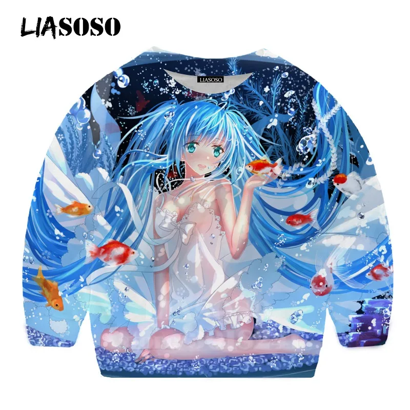 LIASOSO детей толстовки 3D принт аниме девочка Hatsune Толстовка Miku музыки детей мальчиков и девочек с круглым вырезом в стиле «хип-хоп» Детский свитер для подростков B174 - Цвет: 14