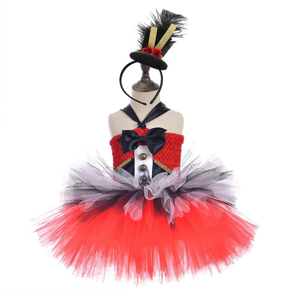 Красный Щелкунчик, рождественское платье многослойная юбка-пачка в стиле панк-рок для девочек, лента для платья Платье До Колена с бантом, повязка на голову с Щелкунчиком - Цвет: Dress with Headband