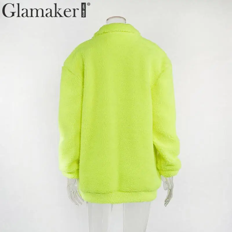 Glamaker неоновая сексуальная Длинная Куртка с отложным воротником с длинными рукавами и карманами женская теплая куртка осенне-зимняя уличная мода Женская куртка клуба