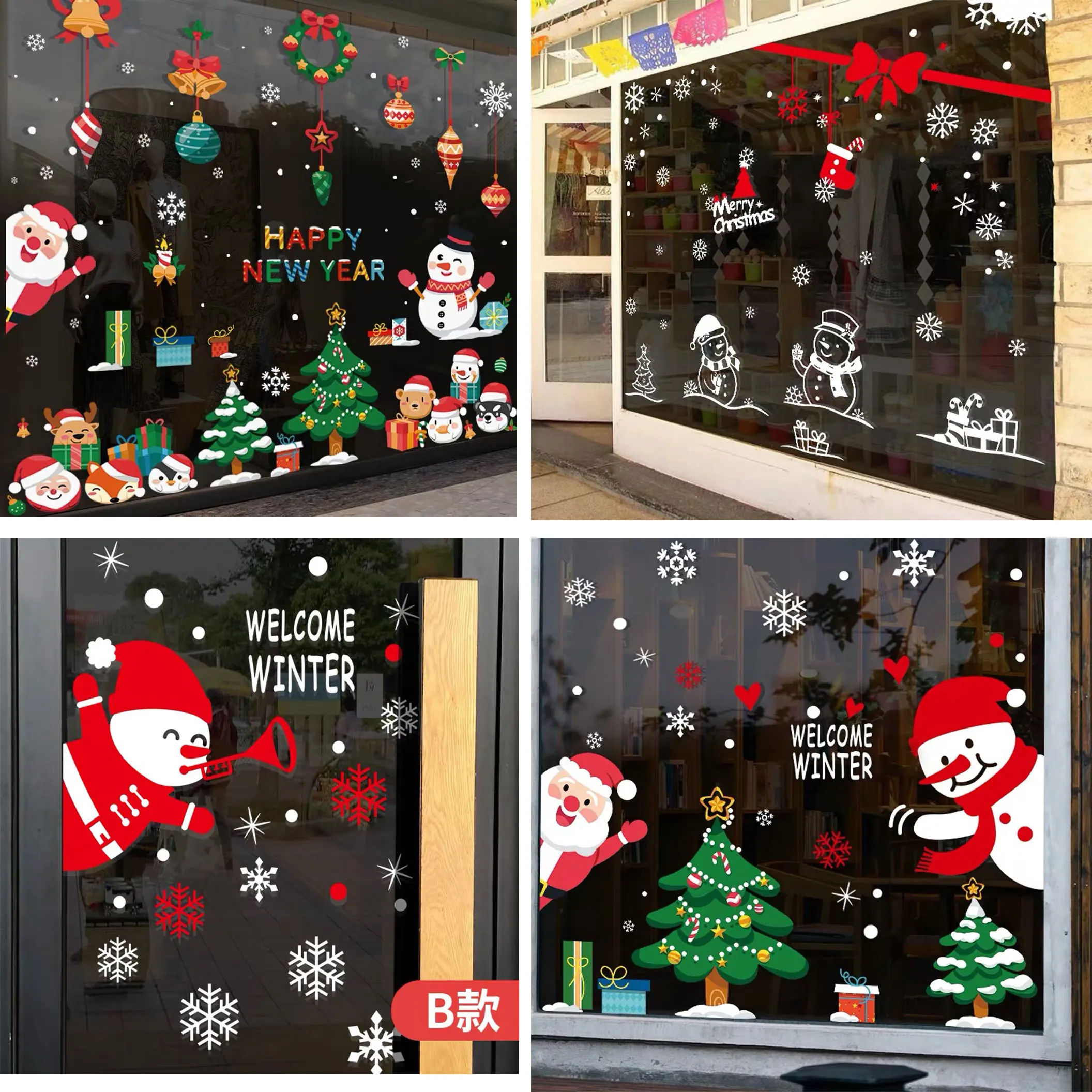 

New Year Christmas Decorative Window Stickers Christmas Tree Glass Sticker Wall Sticker Snowman Christmas Decorations For Home