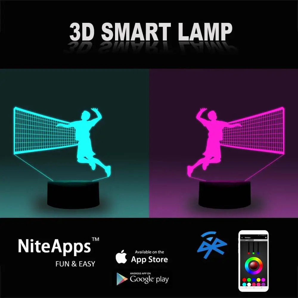 NiteApps 3D волейбол игра ночник настольная Иллюзия украшение лампа подарок на день рождения приложение/сенсорный контроль