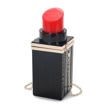 

Fashion Female Shoulder Crossbody Bag Purses Personality Black Lipstick Shape Designer Acrylie Wedding Party Clutch Evening Bag