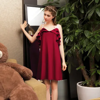 

French Princess Womens Nightgown Sleepwear Summer Sexy Sleepwear Ruffles Sling Ladies Lingerie Sleep Dress Plus Size Young Girl