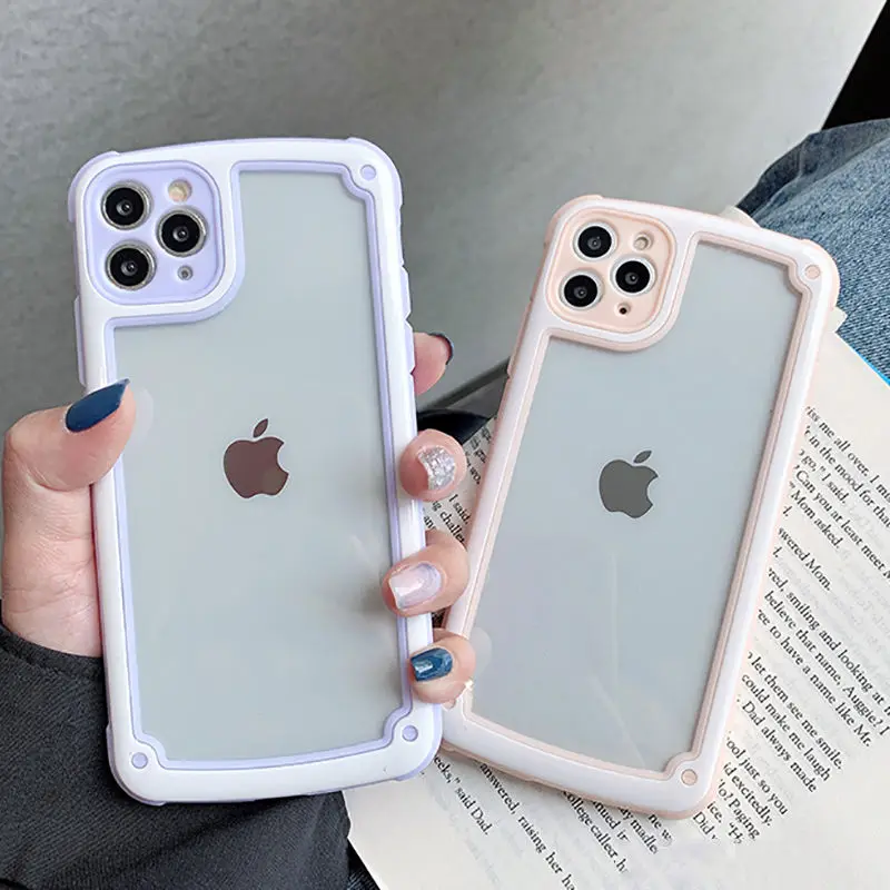 Противоударный чехол бампер ярких цветов для iPhone 12 11 Pro Max X XR XS 7 8 6 6S Plus прозрачный