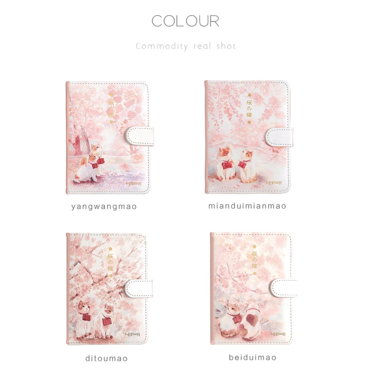 JIANWU 1PC Creative Cartoon Cute sakura cat Personal Diary notebook PU Hardcover planner Notebook bullet journal supplies