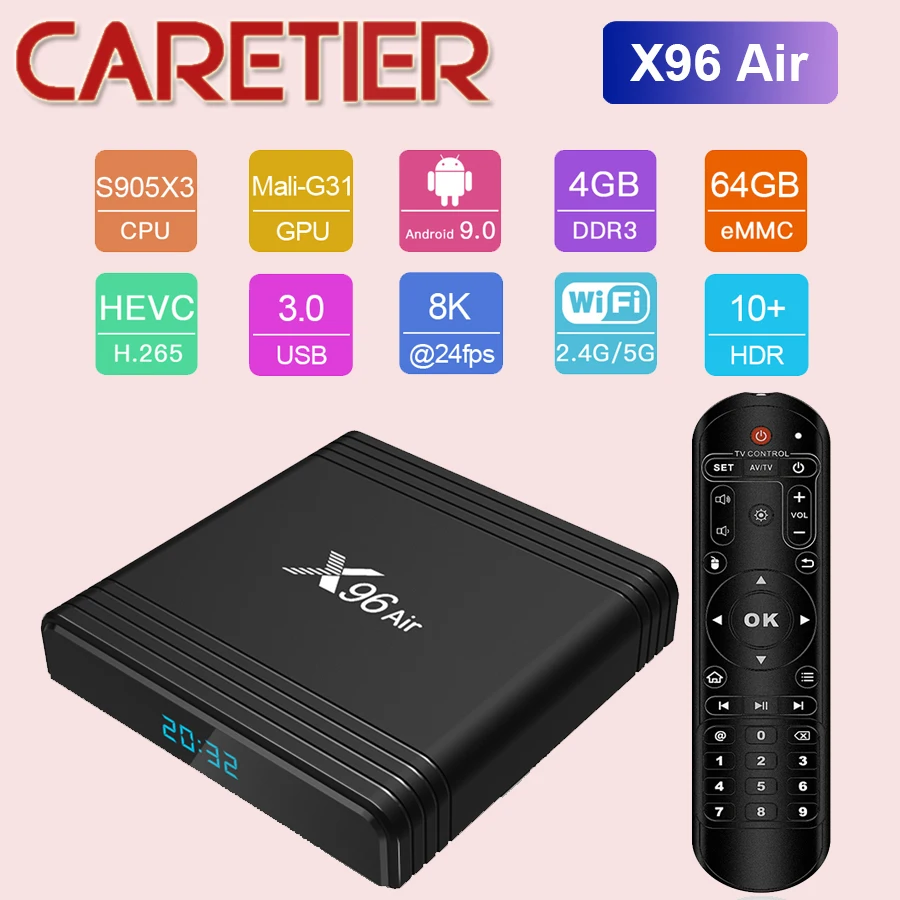 

X96 Air Android TV Box Android 9.0 Amlogic S905X3 Smart TV Box 4K Android Box X96Air Quad Core 2.4G&5G Wifi BT4.1 H.265