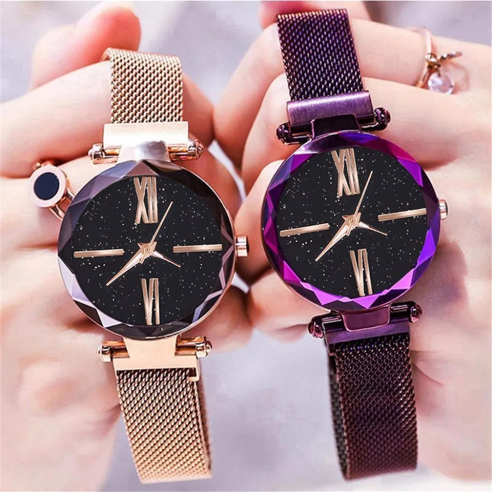 Модные популярные женские часы reloj роскошные римские звездное небо кварцевые часы магнитный ремешок часы магнитные часы женские часы