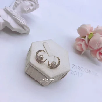 

Free Shipping Korean Fashion Small Mini Ball Cute Luxury Moon CZ Stud Earrings for Women female Studs Gifts Jewelry