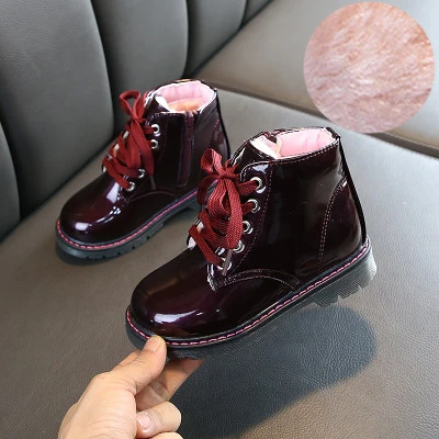 Winter Wine red Детские Ботинки Martin; Новинка года; зимние резиновые ботинки для детей; зимняя обувь из искусственной кожи для девочек; бархатные короткие ботильоны - Цвет: Winter Wine red