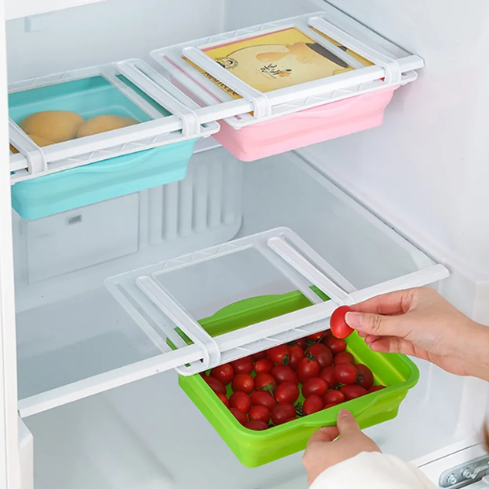 Kitchen Accessories Storage Container Refrigerator Organizer Adjustable Plastic Fridge Storage Baskets Pull-out Drawer^
