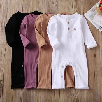 

0-24M Baby Boys Girls Clothing Newborn Infant Baby Boys Girls Knitted Long Sleeve Plain O-neck Romper Jumpsuit Clothes Outfits