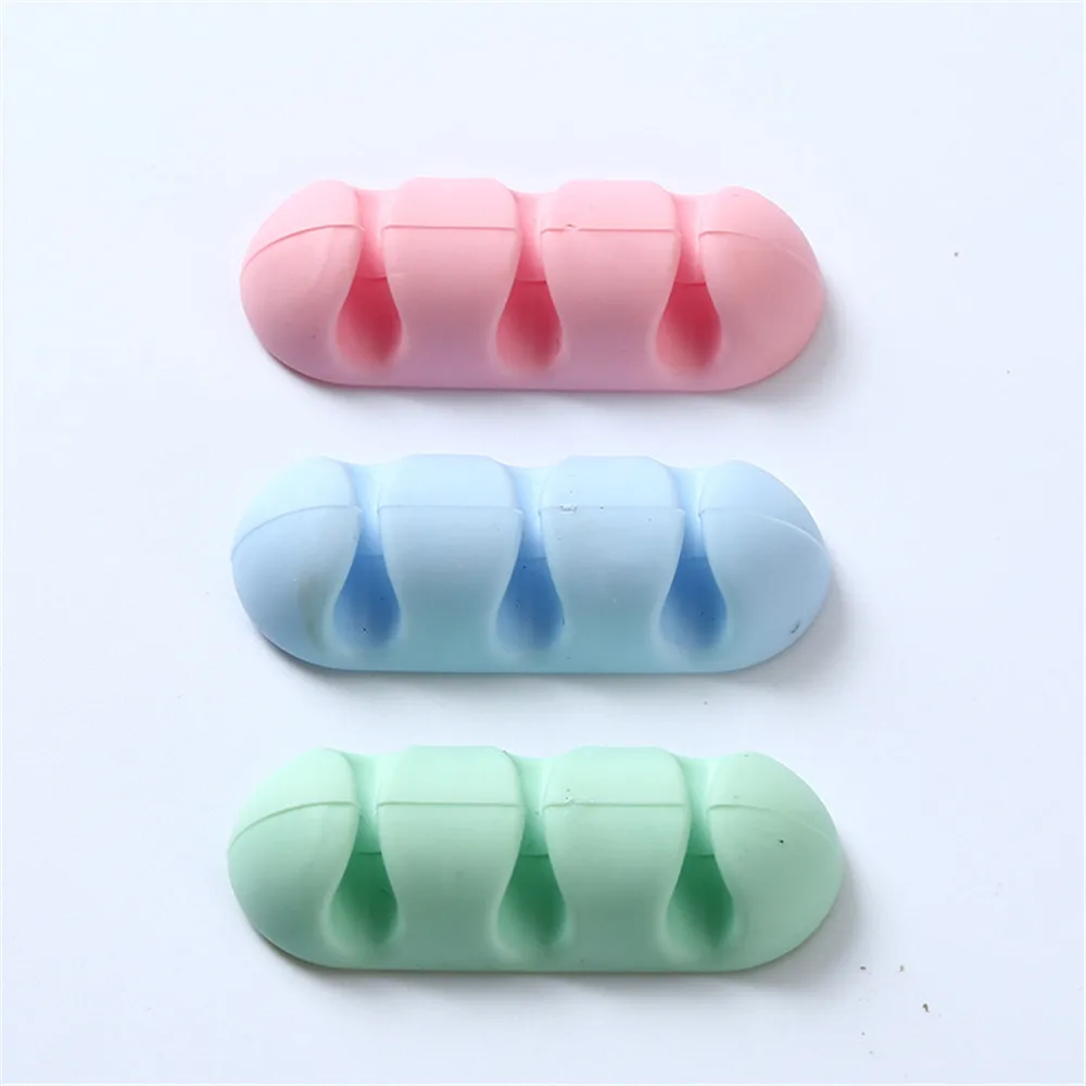 Adhesive Silicone Cable Winder Solid Color Cable Holder Earphone Clip Charger Organizer Line Fixer Desk Set Office Supplies