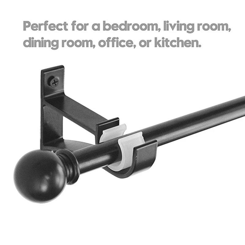 Single Curtain Rod Brackets for Drapery Rod Aluminum Alloy Heavy Duty Curtain Holders (Black) 6Pcs