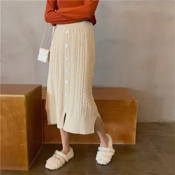 

Hzirip 2019 Stylish Vintage Twisted Casual Slender High Waist Gentle Sweet Elastic Waist All Match Women Knitted Long Skirts