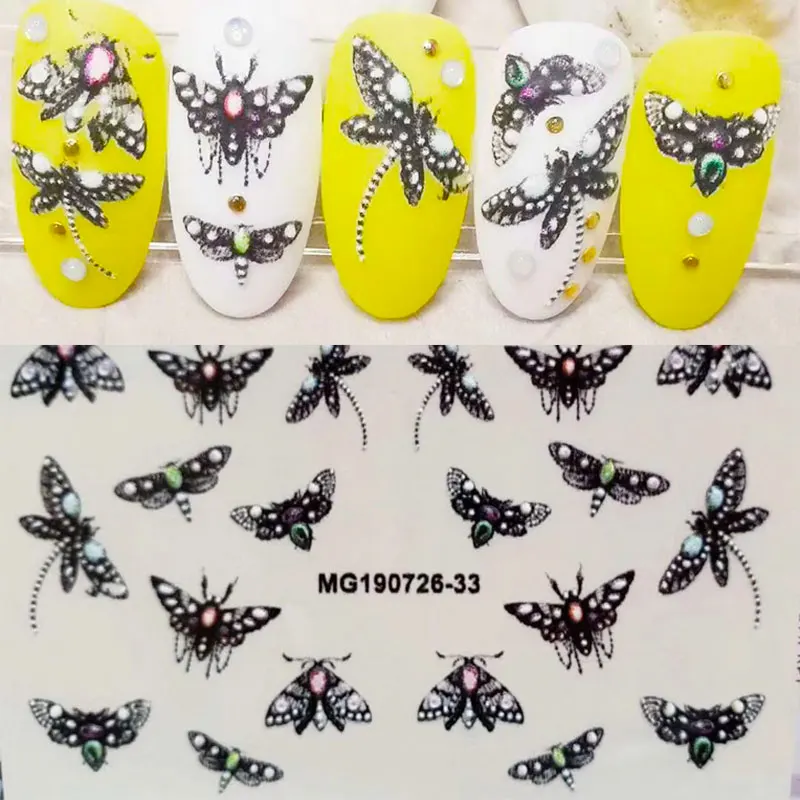 1pc 3D Acrylic Engraved Natural black butterfly Nail Sticker Nail Water Decals Fashion Empaistic Nail Water Slide Decalsi