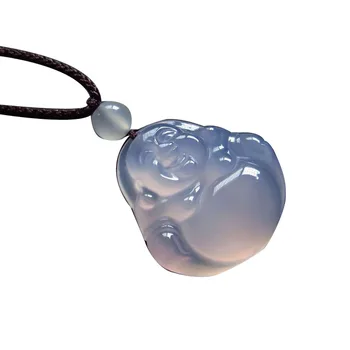 

Natural Recruit money and drive disaster Jade Chalcedony Maitreya Buddha Jade Necklace Pendant Purple agate Men and Women