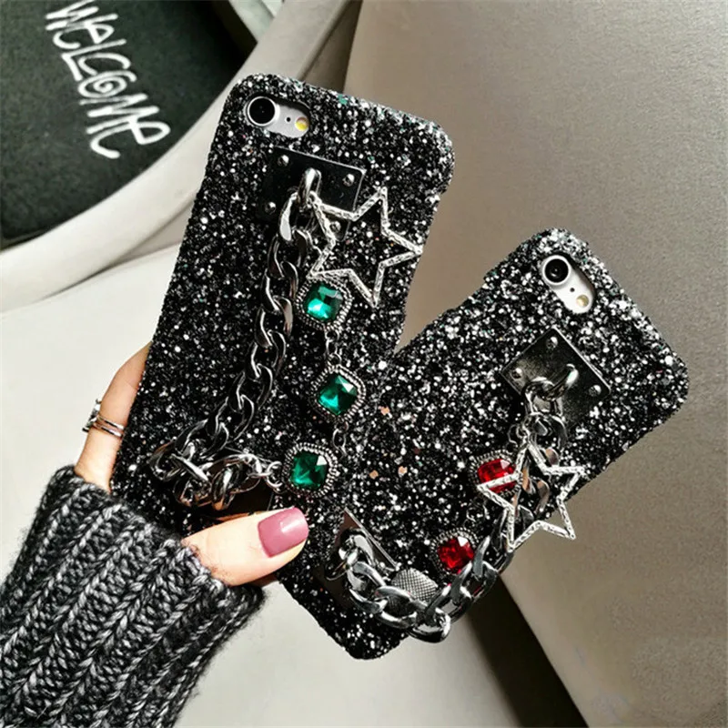

Mobile Phone Case For iphone 11 case 7/8 7/8plus X XR With Bracelet Female Models glitter Back Protective Cover XS 11Pro MAX