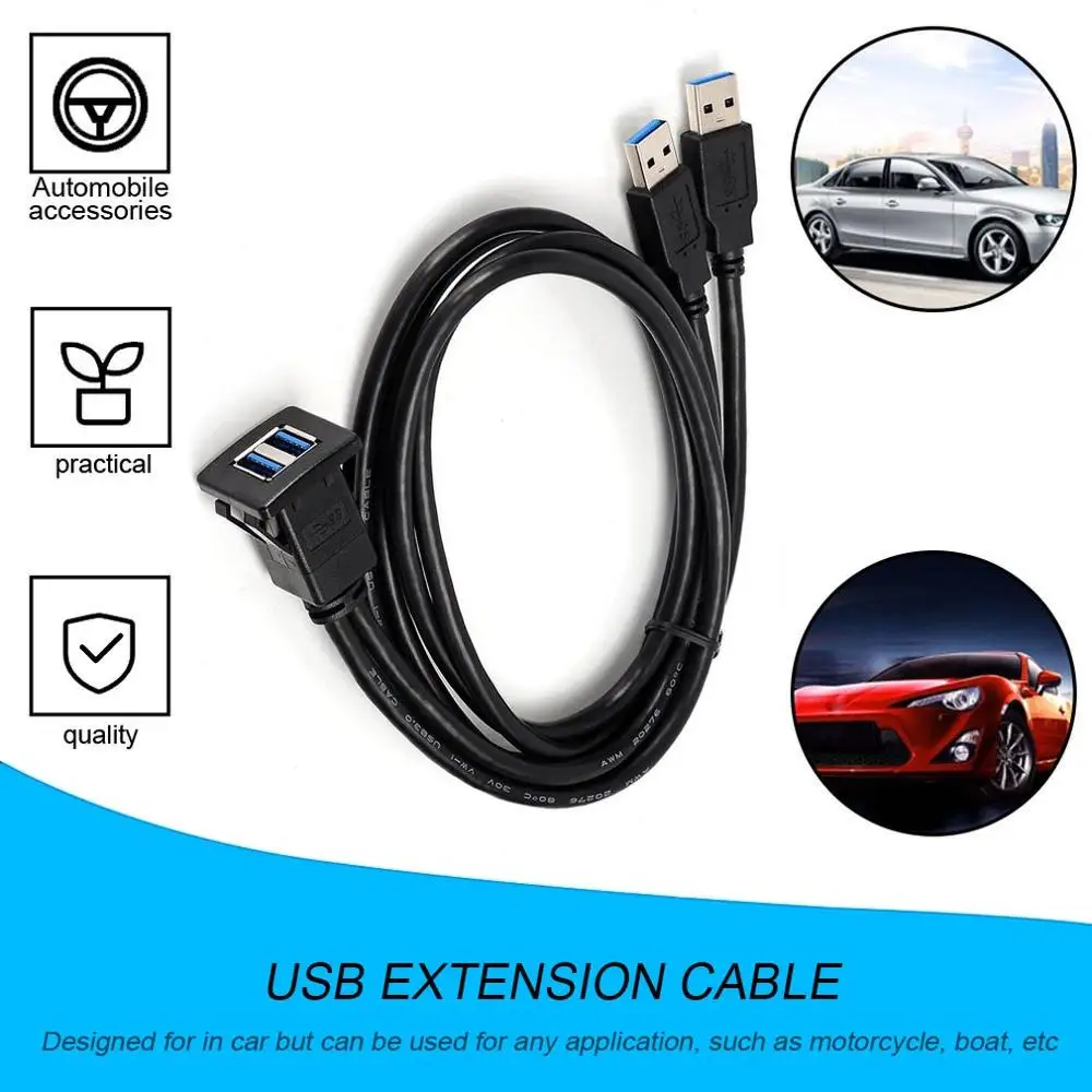 1 м гнездо USB кабель для передачи данных 3,0 Авто заподлицо мужчина к гнездовому разъёму провод-удлинитель приборной панели Панель квадратный аудио линия для мотоцикла