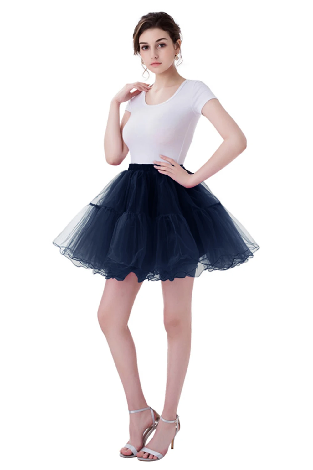 Dark Blue Женские юбки-пачки, короткие тюлевые юбки, платья для танцев и балета, Нижняя юбка принцессы, гофрированный с сеткой, Нижняя юбка - Цвет: Dark Blue