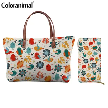 

Coloranimal Colorful Bird Pattern Ladies Tote Handbags Shoulder Bags 2Pcs/Set Big Women Crossbody Bags With Purse Shopping Bags