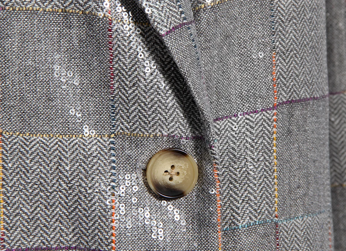 Женский блейзер, осень, британский стиль, двубортный, в клетку, с блестками, Женский блейзер