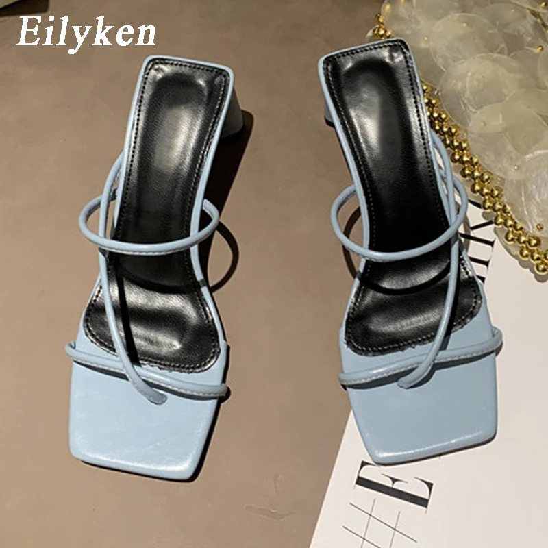 

Eilyken New Popular Narrow Band Womens Slippers Slip On Low Heel Slides Female Peep Toe Square Heel Sandals Ladies Party Shoes