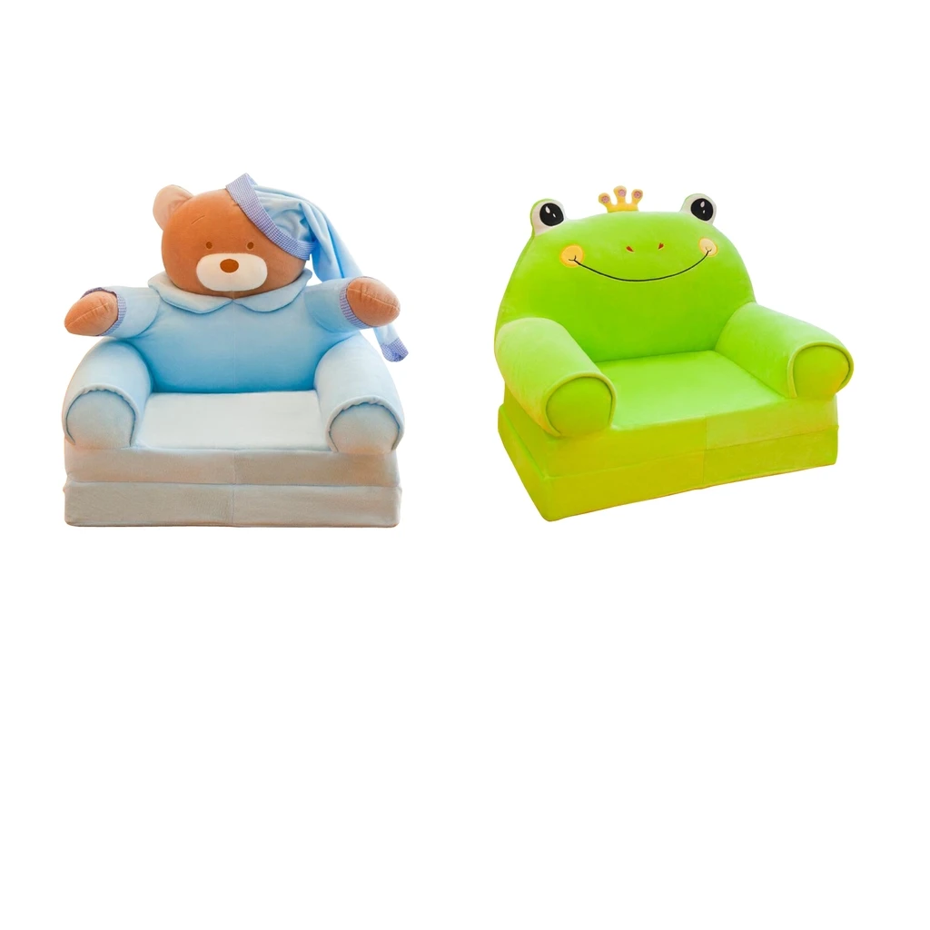 2pcs Replacement Slipcover for Kids Foldable Sofa Chairs Cartoon Animal Bear Frog Armchair Lounger Couch Cover for Children