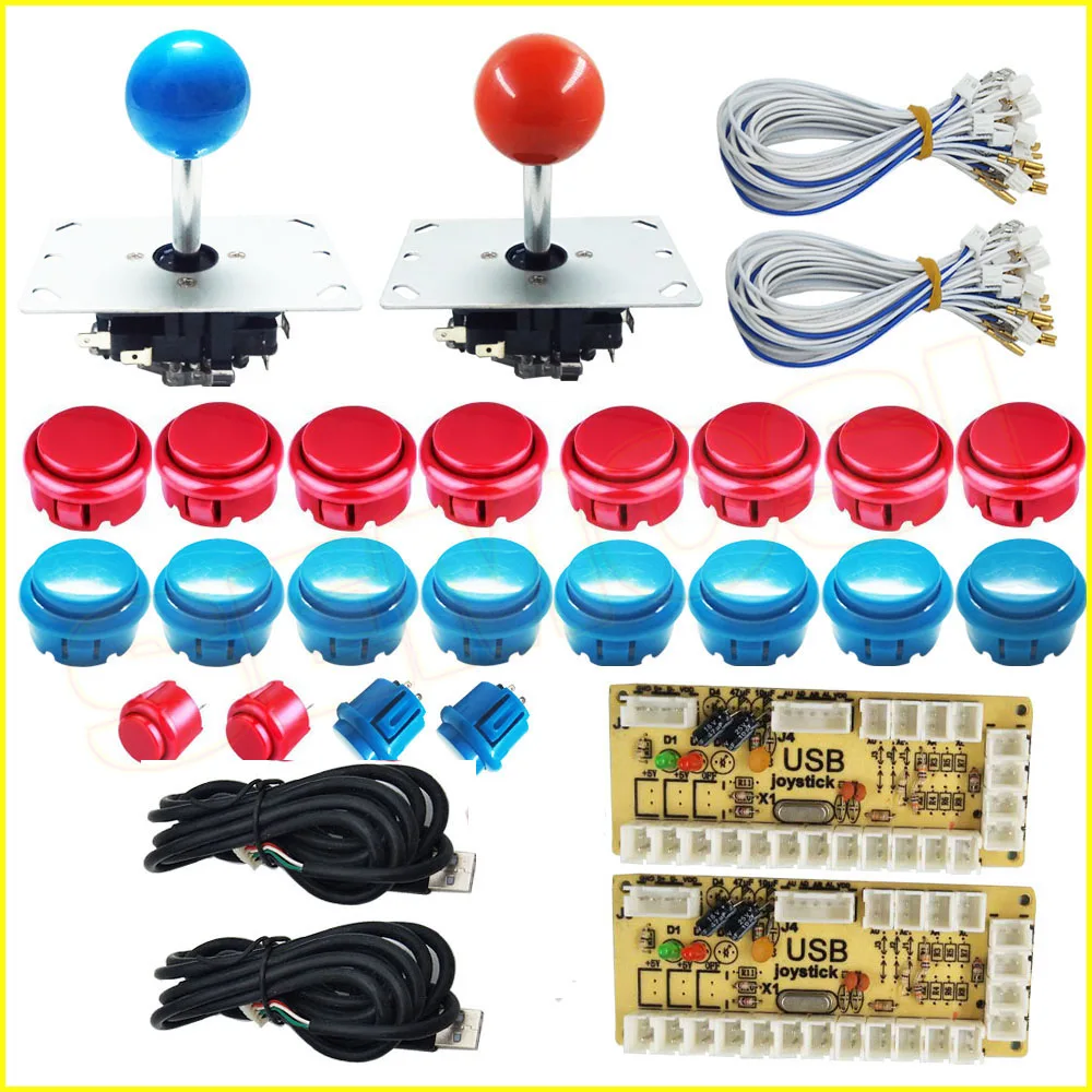 Ноль задержки аркадный джойстик и кнопки комплект USB кодер кнопка с кабелями для аркадной игры машина MAME/PC/Raspberry Pi - Цвет: Red and Blue  kit 2