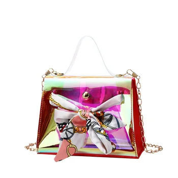 

2020 Women PVC Small Bag Summer Korean-Style Girl's Laser Pouch New Style Shoulder Crossbody Bow Square Sling Messager Bag