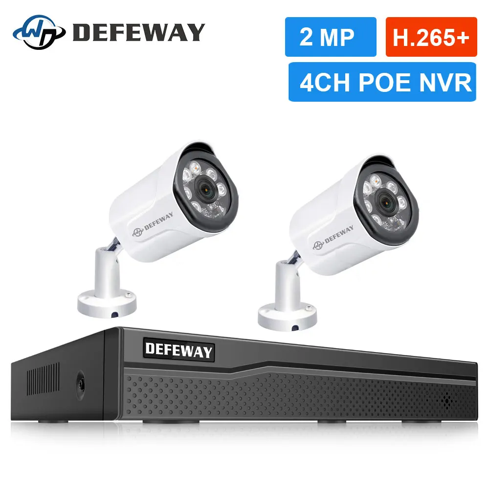DEFEWAY H.265 + 4CH 2.0MP видеонаблюдения DVR NVR POE CCTV Системы IP Камера открытый погодостойкий