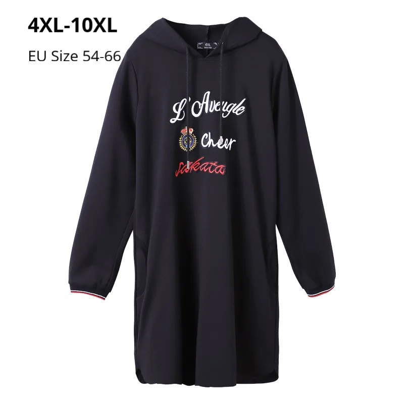 Большие размеры 10XL 8XL 6XL 4XL,Российские размеры 66 62 58 54, Осенняя Женская толстовка с длинными рукавами в Корейском стиле, черный цвет, толстовка с капюшоном, одежда для женщин, длинные толстовки