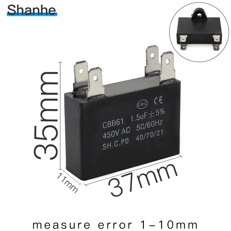 450V конденсатор моторного двигателя потолочный вентилятор вытяжной CBB61 1 мкФ 1,5 мкФ 2 мкФ 2,5 мкФ 3 мкФ 3,5 мкФ 4 мкФ 5 мкФ 6 мкФ 8 мкФ 10 мкФ