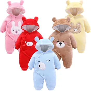 

Newborn barboteuse hiver bebe Baby Boys Girls Long Sleeve Cartoon Fleece Hooded Romper baby junmsuits #WS