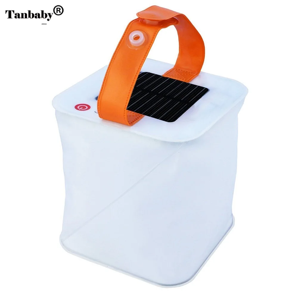 Tanbaby 1PC Waterproof Square Hang Foldable Inflatable Solar Light Led Lamp for Indoor/Outdoor Camping Travel Hiking Emergency