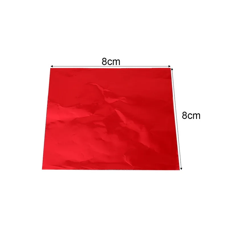 red 100 шт 8x8 см DIY Алюминиевая фольга для еды, бумажная упаковка для шоколадных конфет, 10 цветов, обертка для вечеринки, дня рождения, Оловянная бумага - Цвет: red