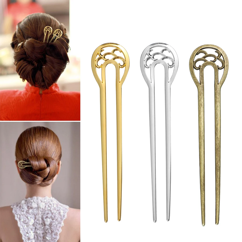 Новая мода, Ретро стиль, металлическая палочка для волос, u-образная шпилька для волос из сплава металлов, двойная волнистая шпилька в виде цветка, аксессуары для волос для девочек, инструменты для укладки