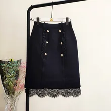 Осень и зима Новое кружево с вытачками, с высокой посадкой открытая прямая бочка одношаговая юбка обтягивающее бедра трикотажная юбка для женщин