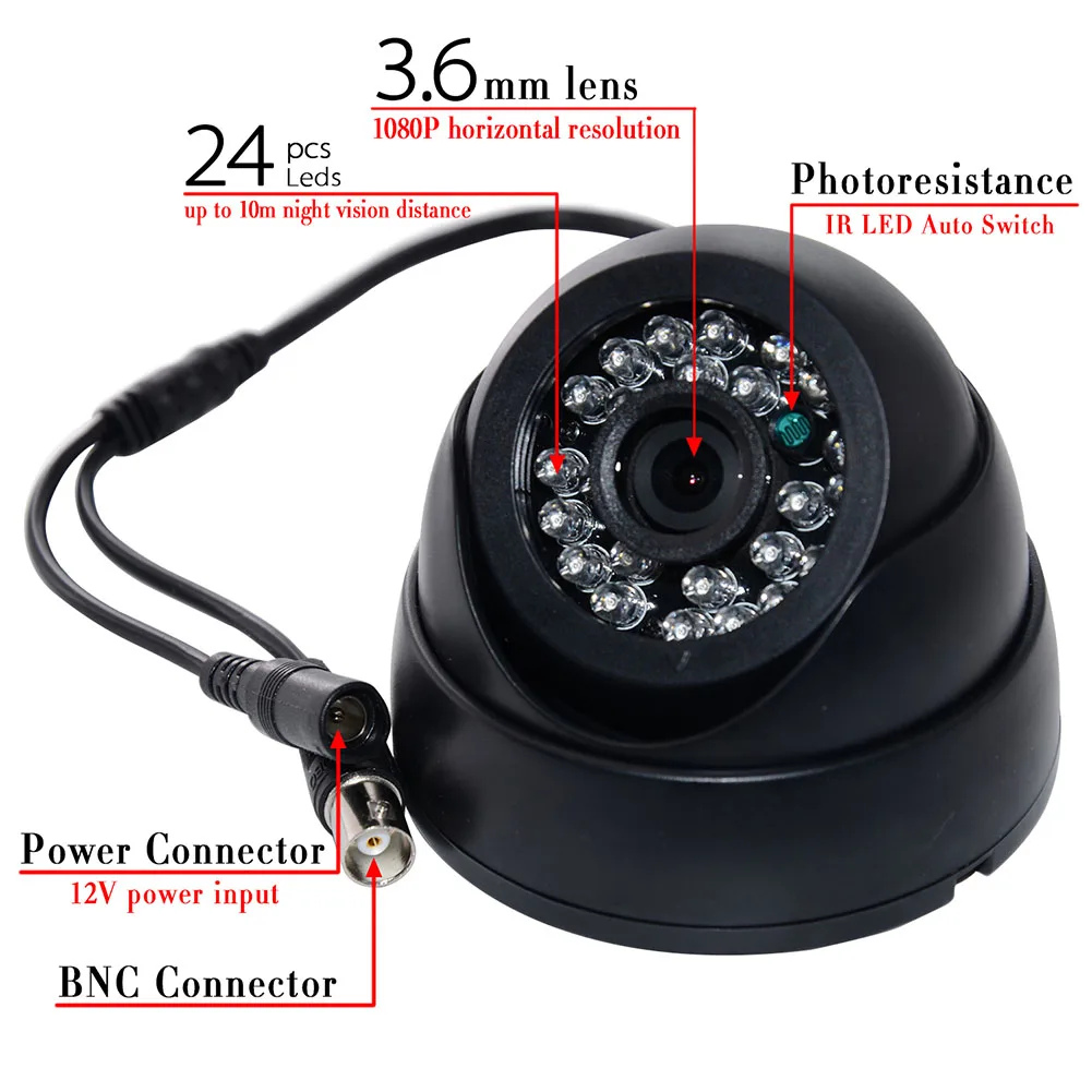

One Set Dome CCTV Camera with 24pcs LEDs 720P HD Night Vision 3.6mm Lens LFX-ING