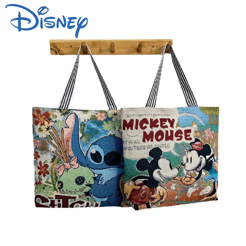 Disney New Stitch Minnie Mickey Mouse Canvas Bag Cute Kawaii Casual One-shoulder Portable Large-capacity Shopping Winter Cartoon