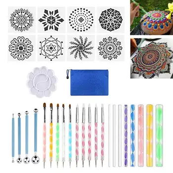 

32pcs Mandala Dotting Tools Painting Pen Brushes Stencil Paint Tray Kit for Rock Pottery Ceramics Coloring Drawing Arts Crafts